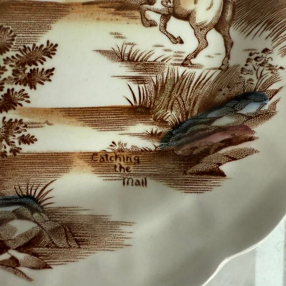 Ridgway Staffordshire Coaching Days Plate Vintage Brown Transferware 7.5” - Picture 7 of 9